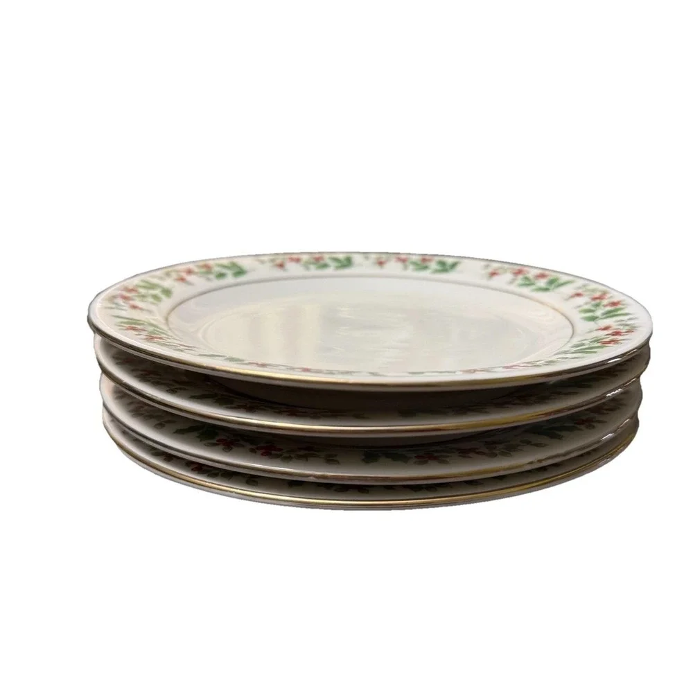 Gibson Holly Berries Bread Dessert Plates Set of 4 Christmas Holiday‎ China 7